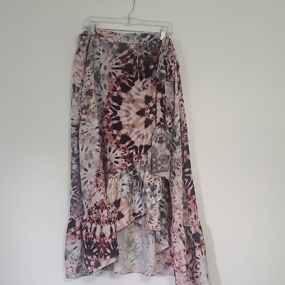 Tie-Dye Ruffle Wrap Asymmetrical Maxi Skirt